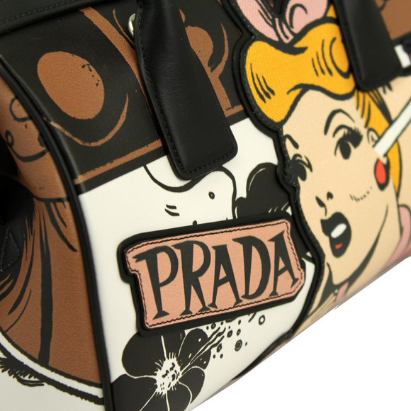 Prada Comic Print Leather 2WAY Hand Shoulder Bag Brown Pink - Picture 6 of 10